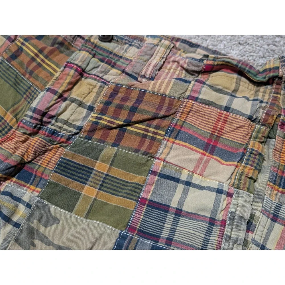 American Eagle Shorts Mens 34 Multicolor Patchwork Plaid Camo Longer Length Flat